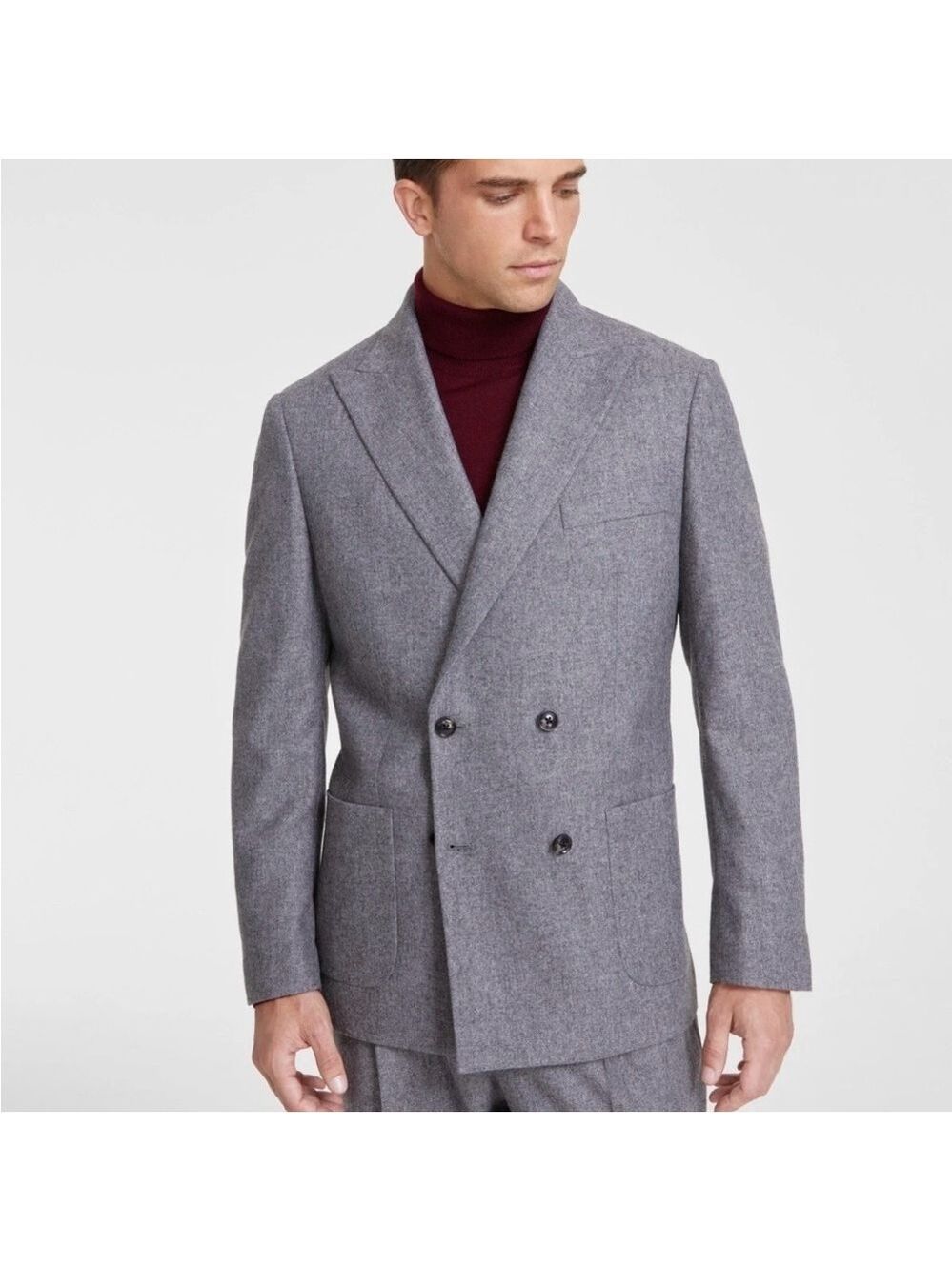 Tommy Hilfiger Mens Wool Relaxed Fit Double Breasted Suit Jacket Blazer Grey 44L